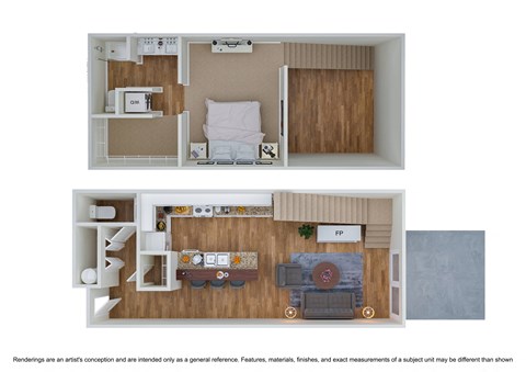 Floor plan for 1 bed, 1.5 baths, 1020 sqft